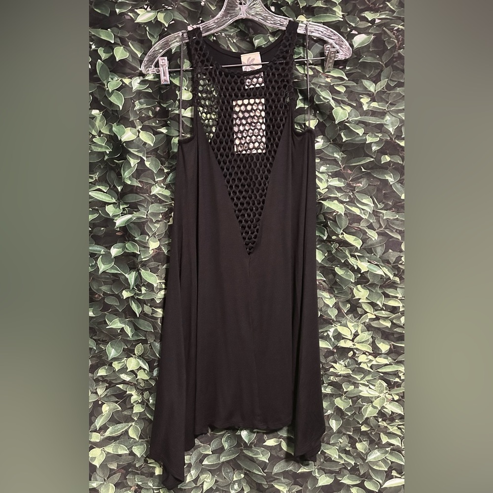 Lily Bleu Beach Tank Top Sheer Mesh Front Flowy Sides Black Womens Small New